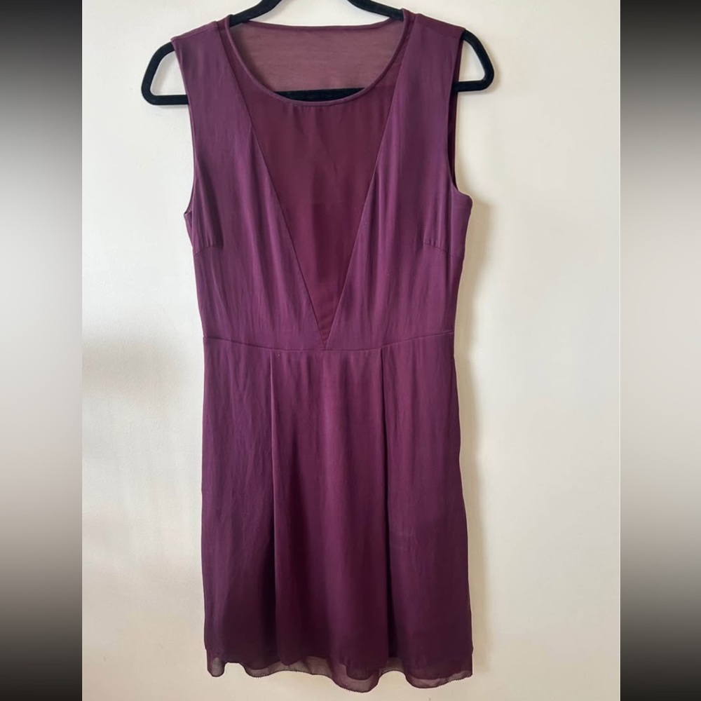 Reiss Purple Silk Blend Plunge Neck Sheath Dress